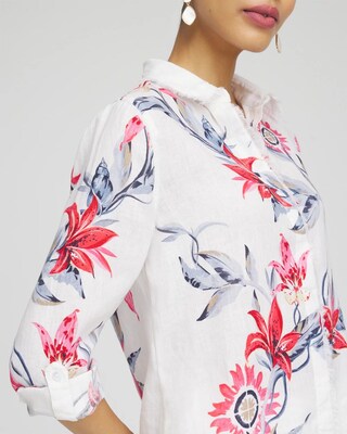 Linen Floral Fringe Shirt