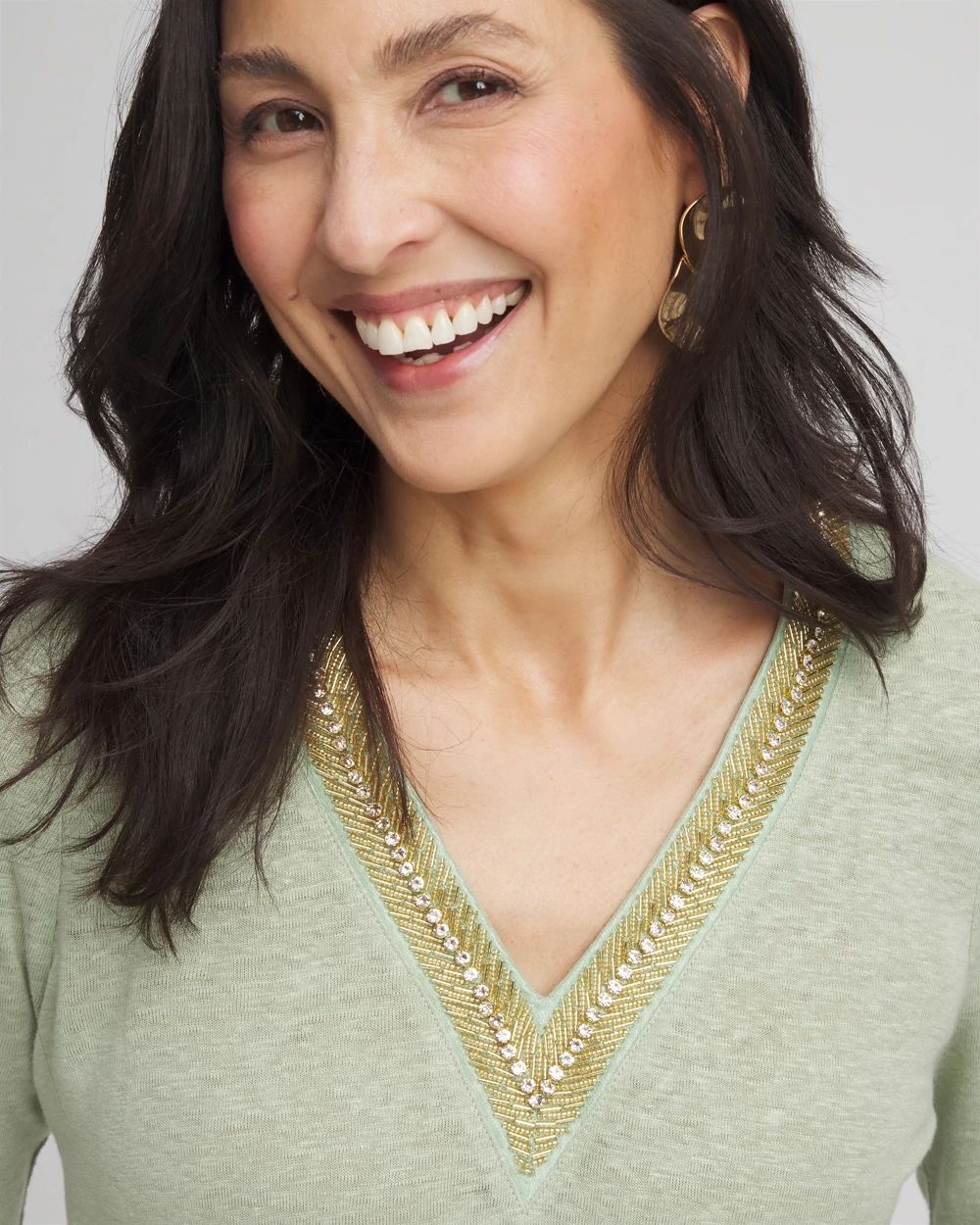 Linen Embellished V-Neck Tunic