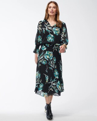 Crepe Pleated Floral Midi Dress