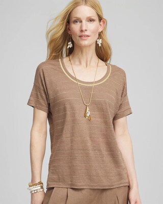 Striped Sweater Trim Linen Tee