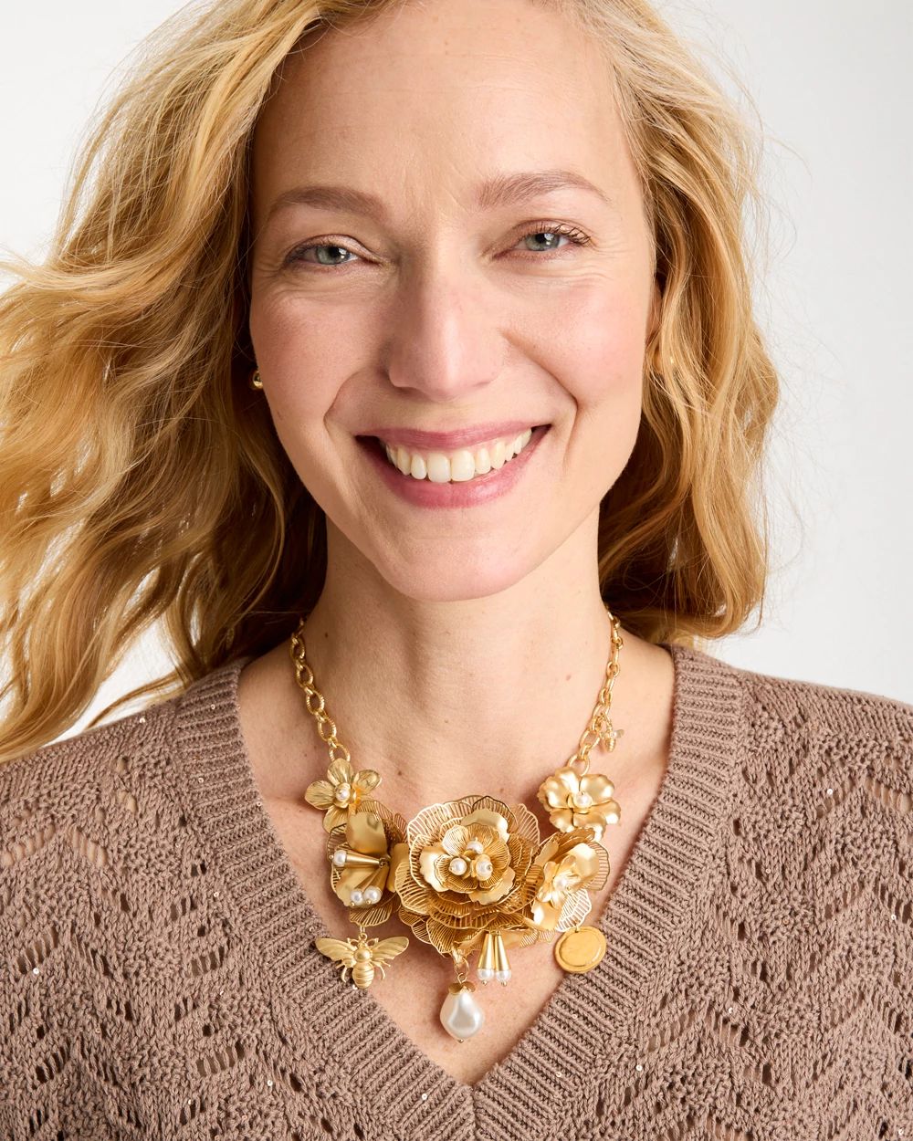 Chico’s Originals Filigree Flower Bib Necklace click to view larger image.