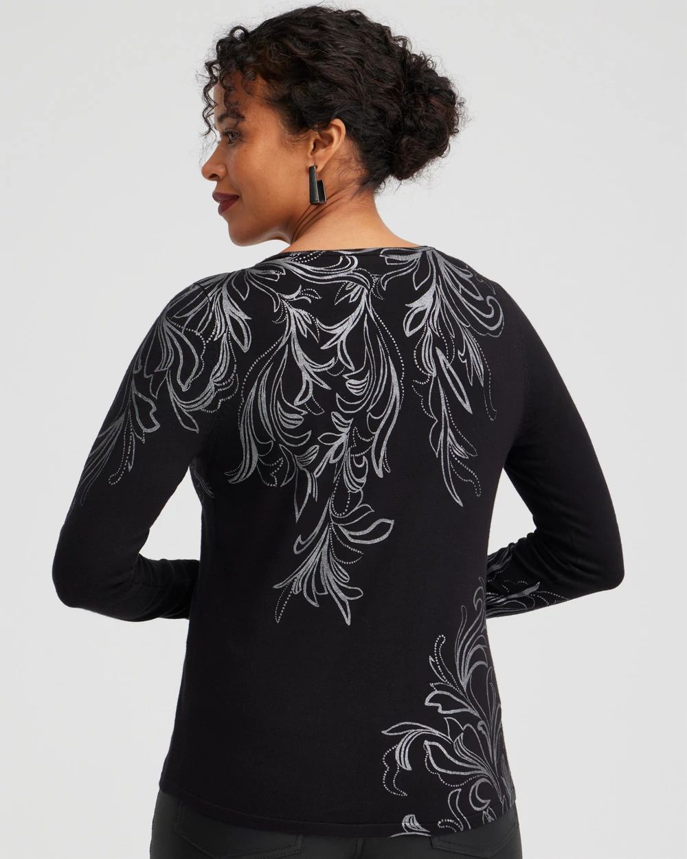 Foil Detail V-neck Pullover Sweater
