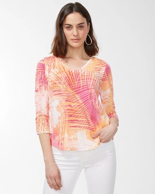 Palm Print 3/4 Sleeve Slub Tee