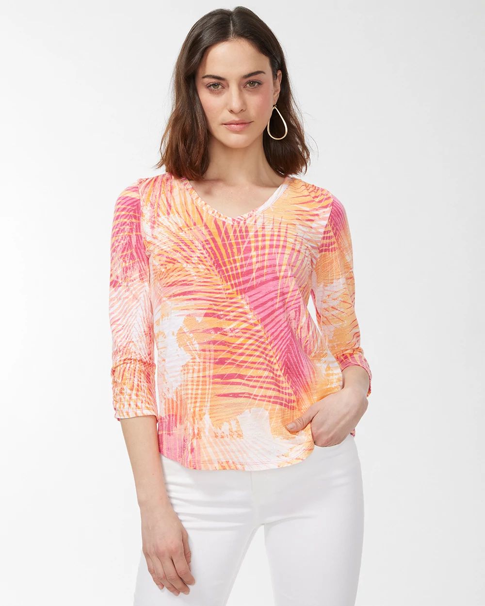 Palm Print 3/4 Sleeve Slub Tee