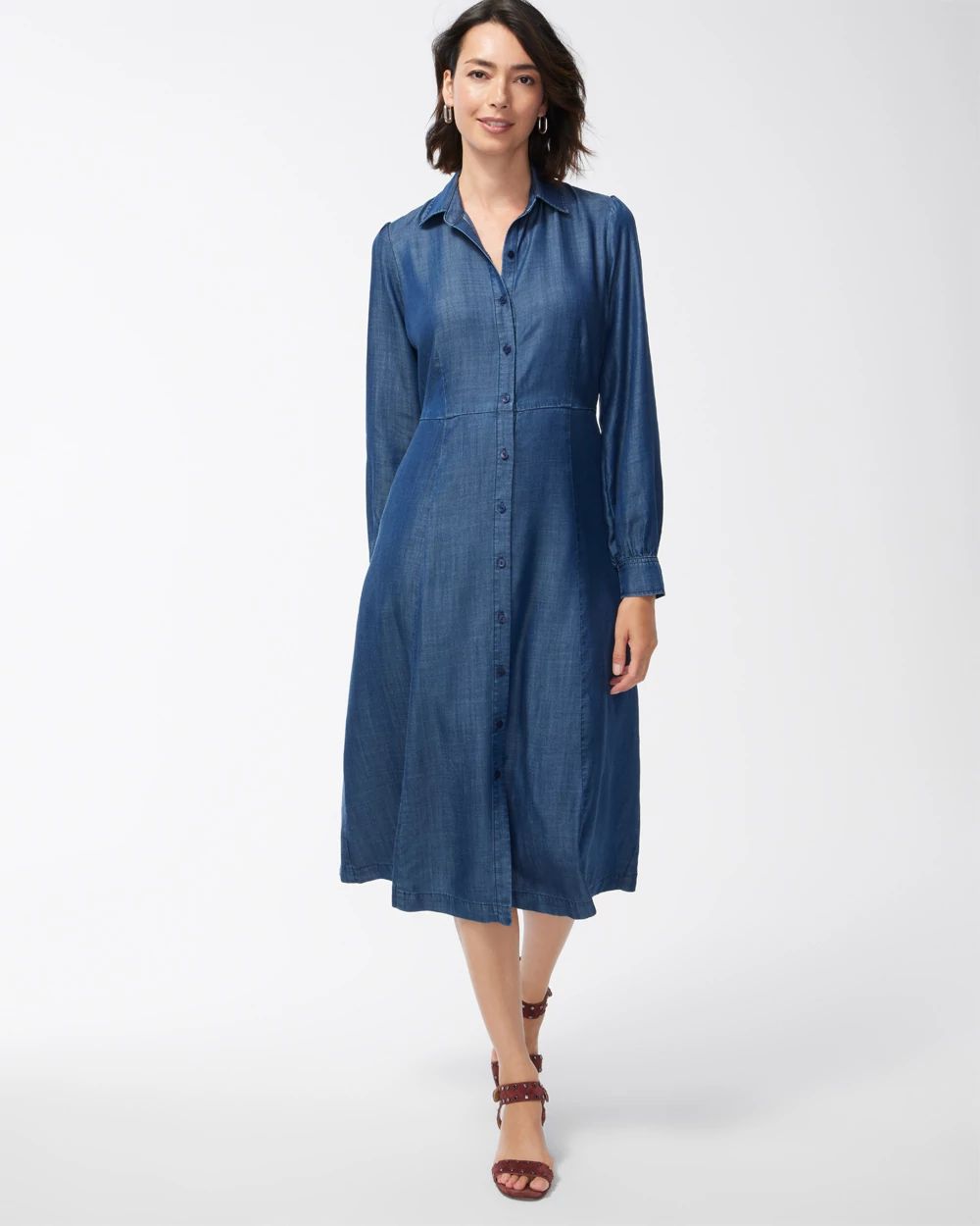 Tencel Blouson Sleeve Shirt Dress