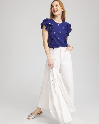 Foiled Flutter-Sleeve Linen Tee click to view larger image.