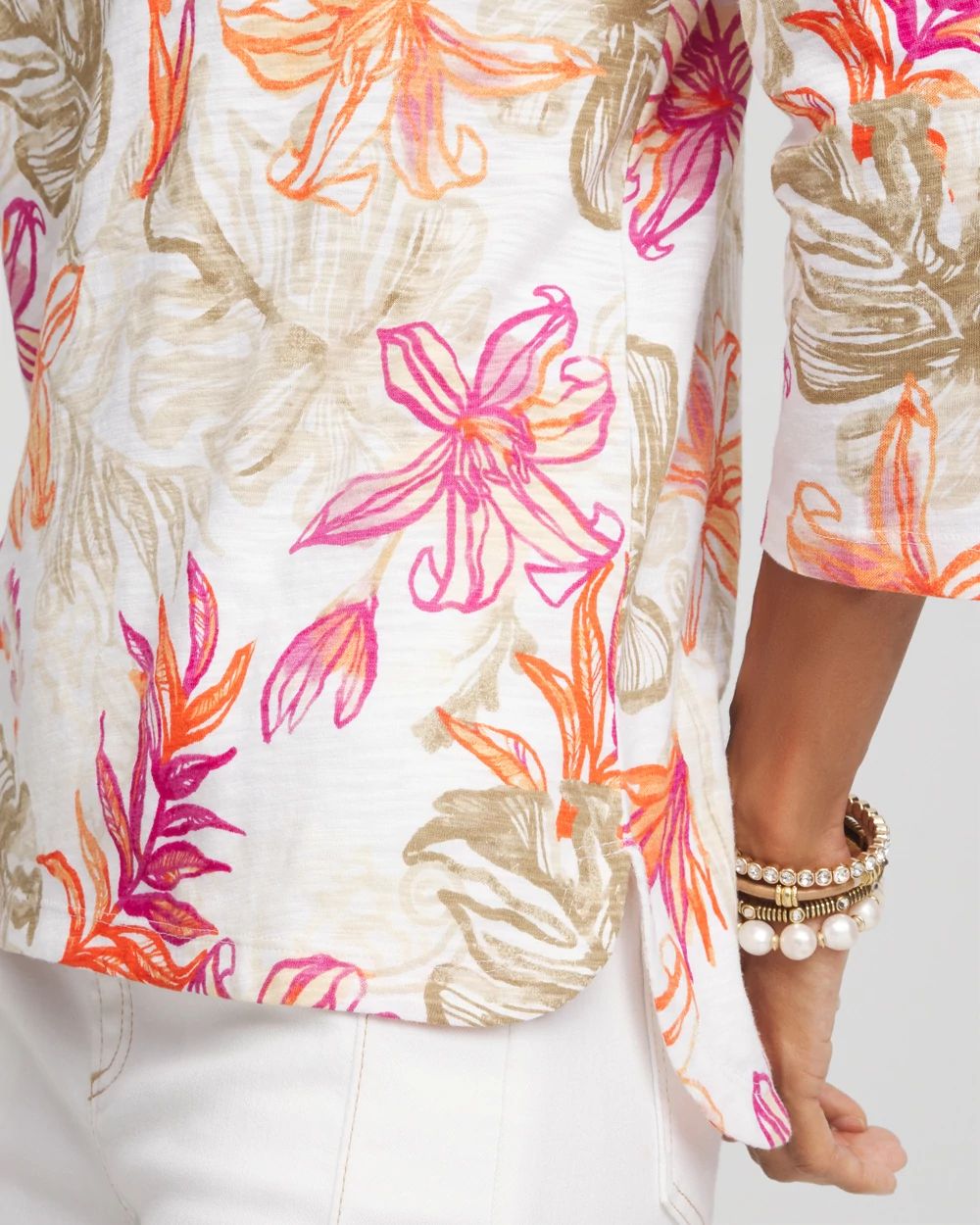 Slub Floral 3/4 Sleeve Tee