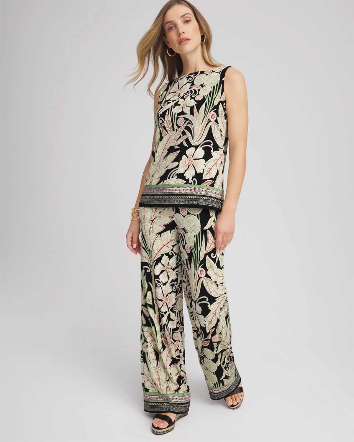 Chico's Travelers Island-motif Side-slit Tank In Salted Lime In Green