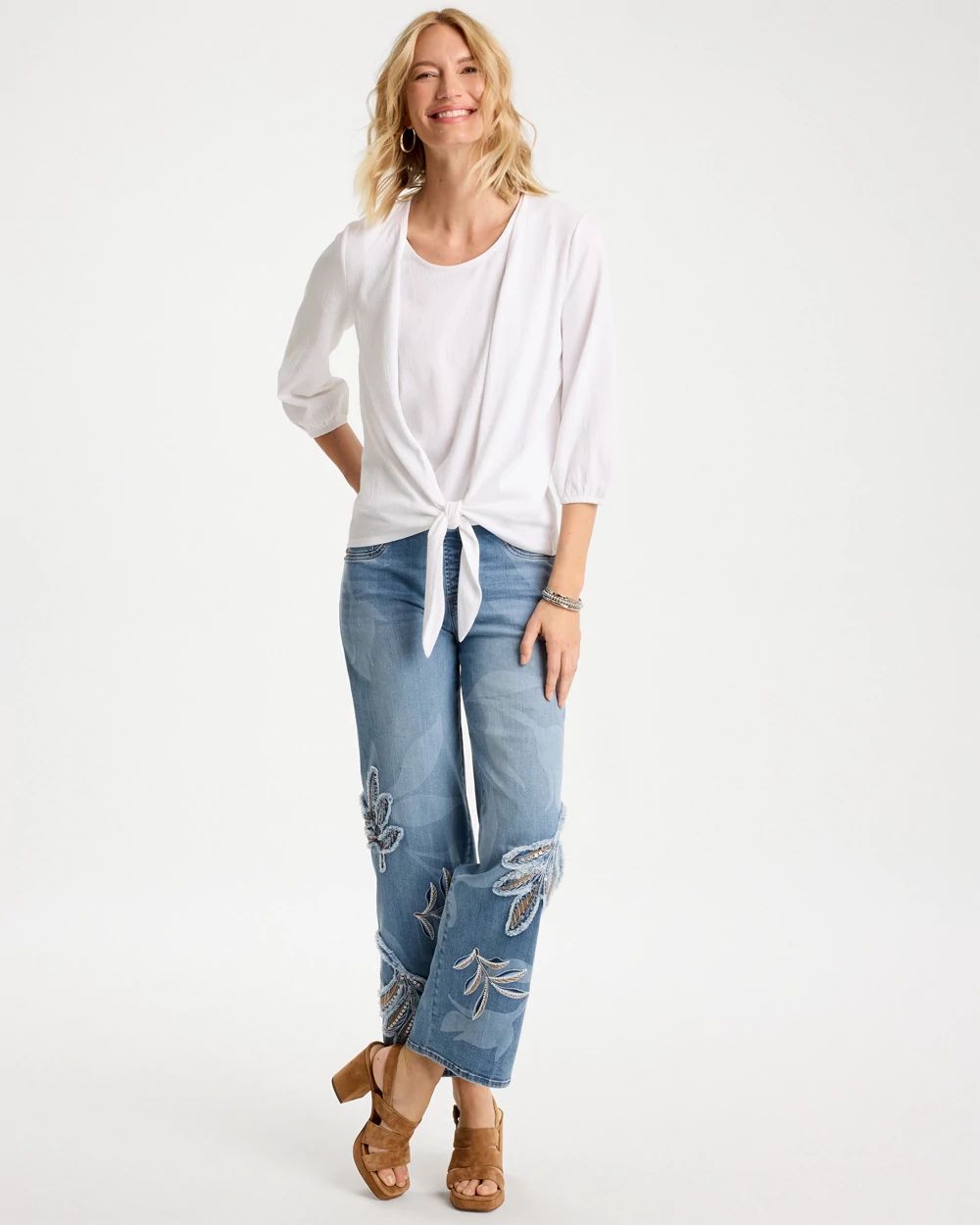 Knit Gauze Tie-Front Cardigan click to view larger image.