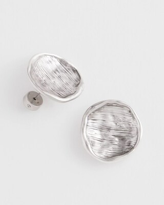 Silver Tone Round Disc Stud Earrings click to view larger image.