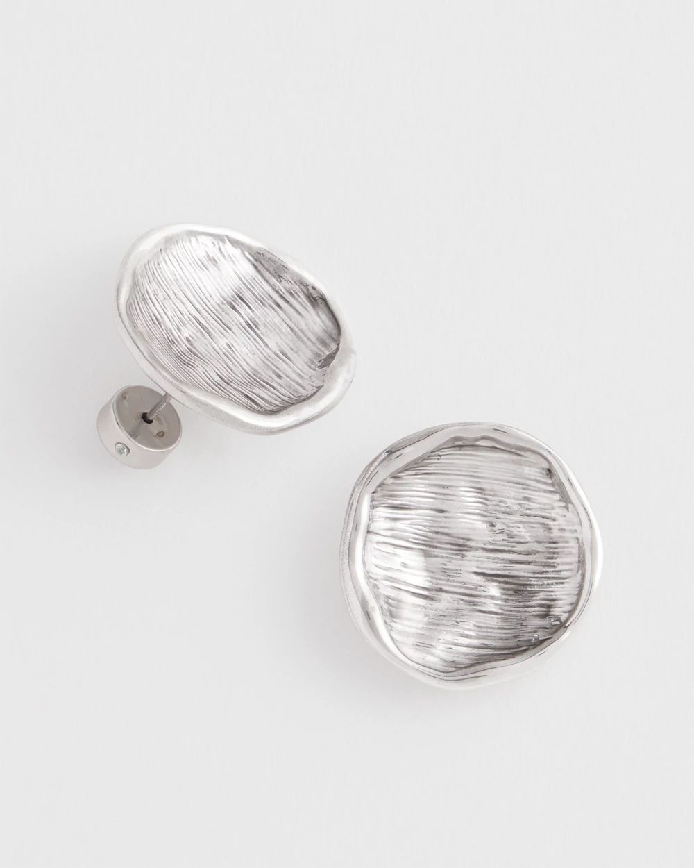Silver Tone Round Disc Stud Earrings