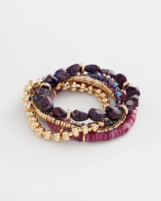 Purple Stretch Set of Five Bracelets click to view larger image.