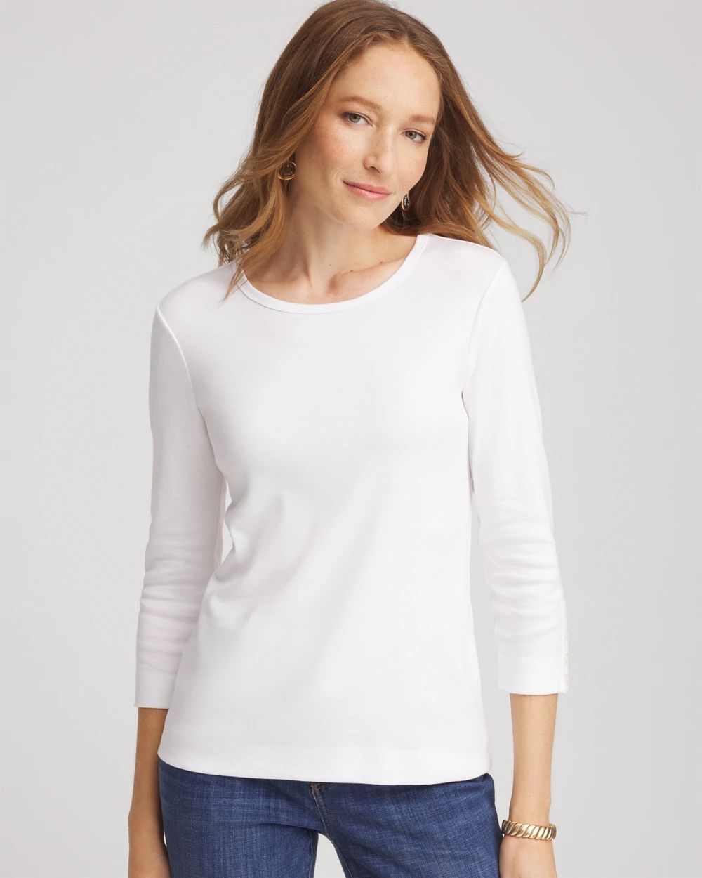 Pima Cotton Crewneck Button Tee
