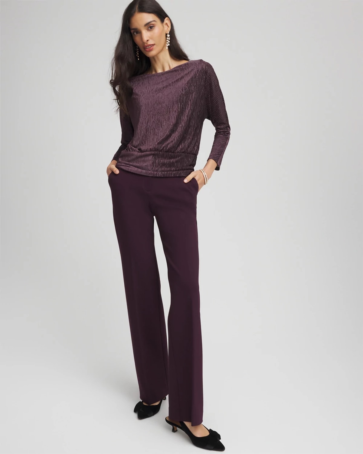 Chico's Emme Wide-leg Trouser Ponte Pants In Night Bloom In Brown