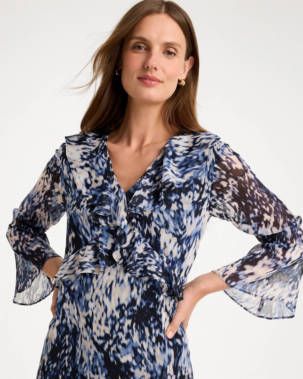 Chiffon Ruffled-Surplice Godet Dress