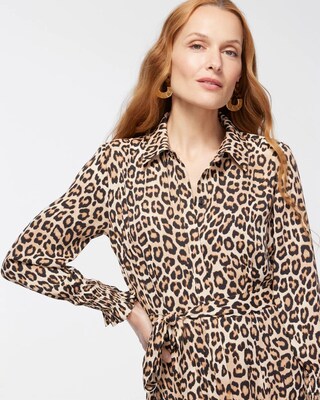 Crepe Animal Print Shirt Dress