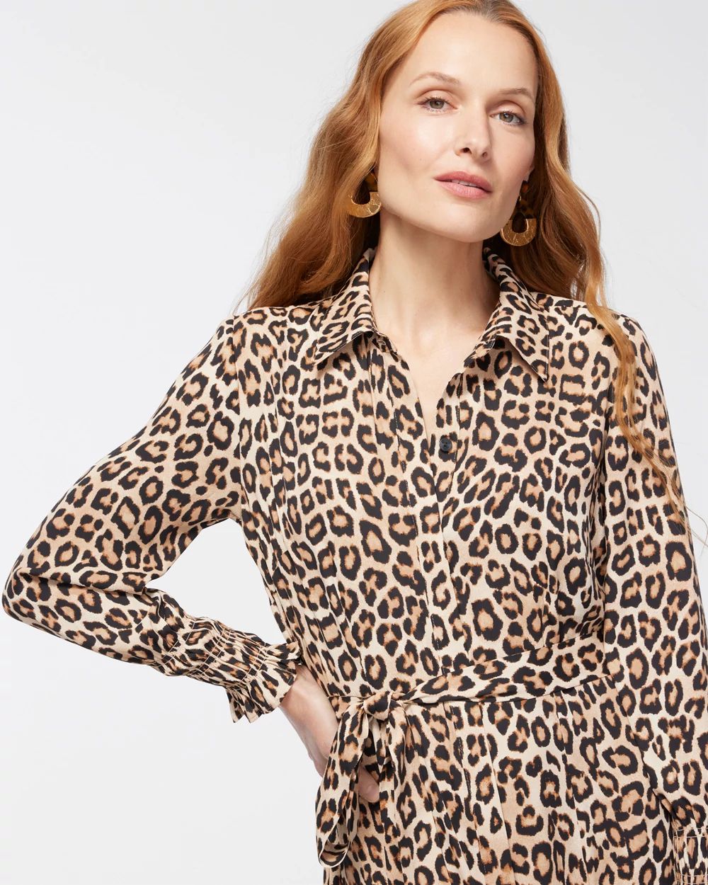 Crepe Animal Print Shirt Dress