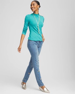 Ecovero™ Button Mock Neck Sweater click to view larger image.