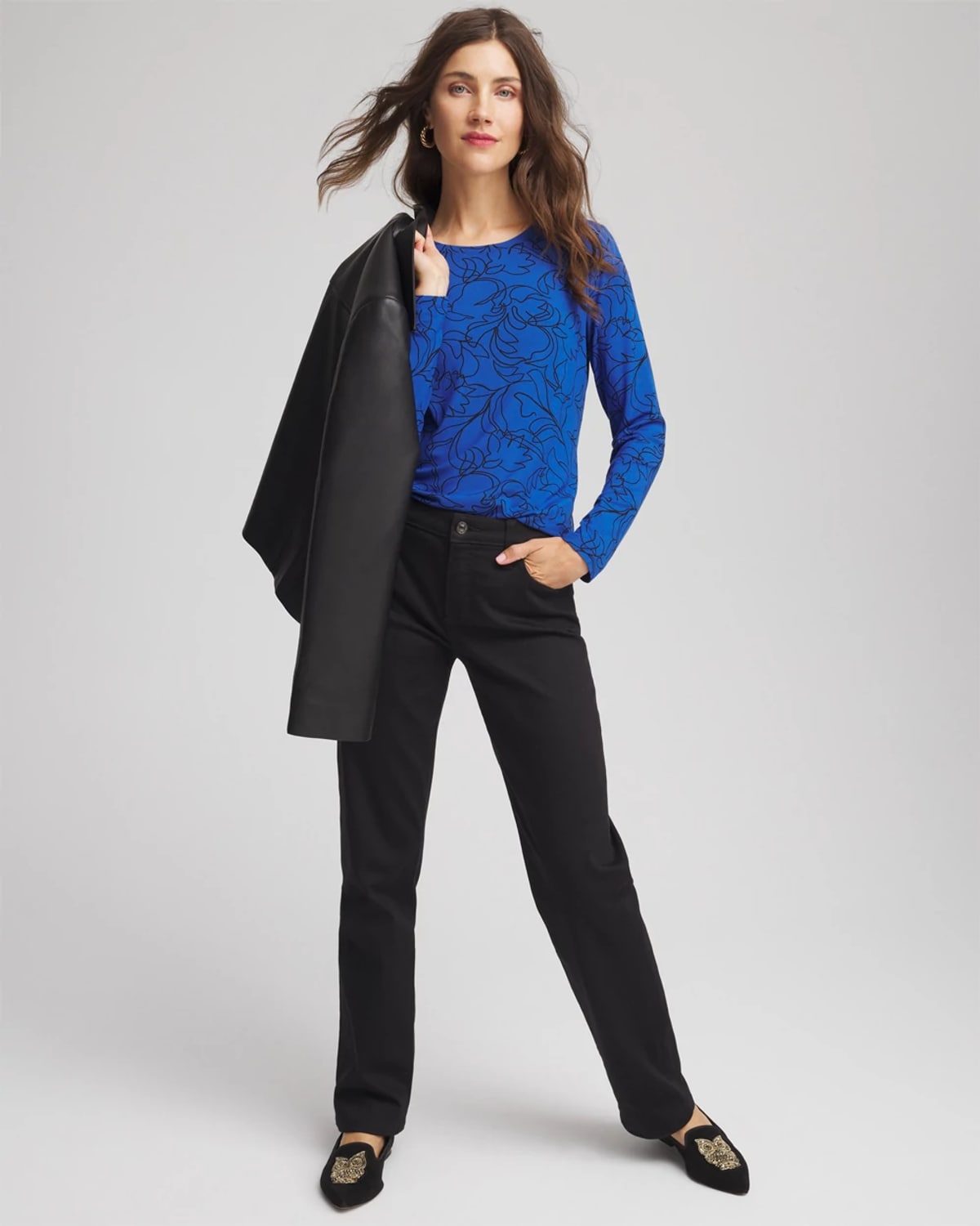 Chico's Artisanal Touch Of Cool Layering Tee In Cobalt Stone In Multi