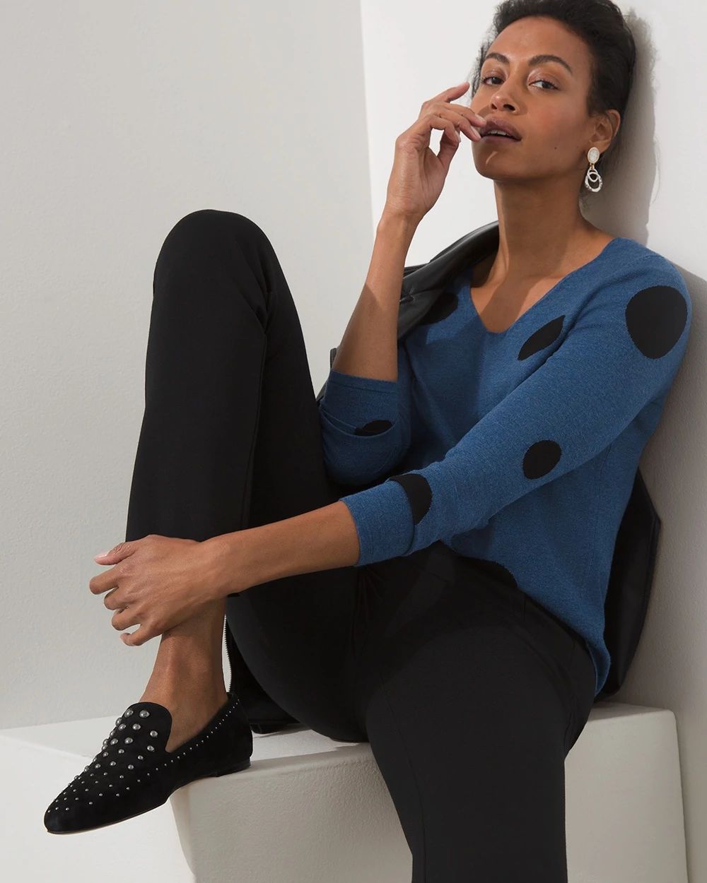 Polka Dot V-neck Pullover Sweater