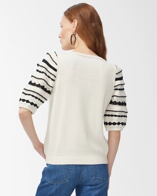 Linen Blend Crochet Sleeve Sweater