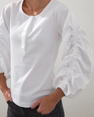 Pima Ruched Knit Woven Mix Tee