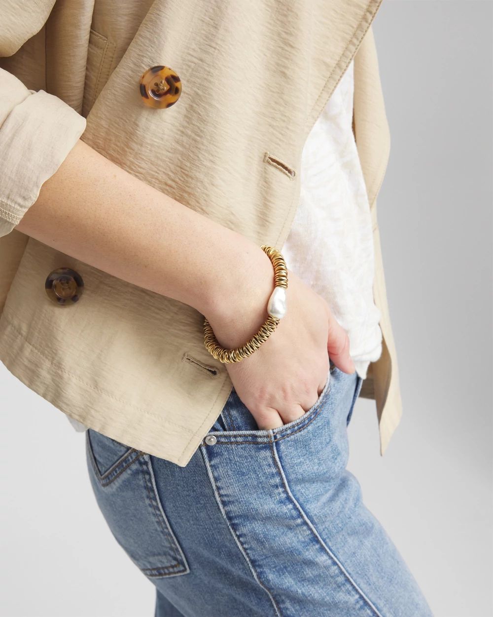 Modern Pearl Gold-Tone Hero Stretch Bracelet