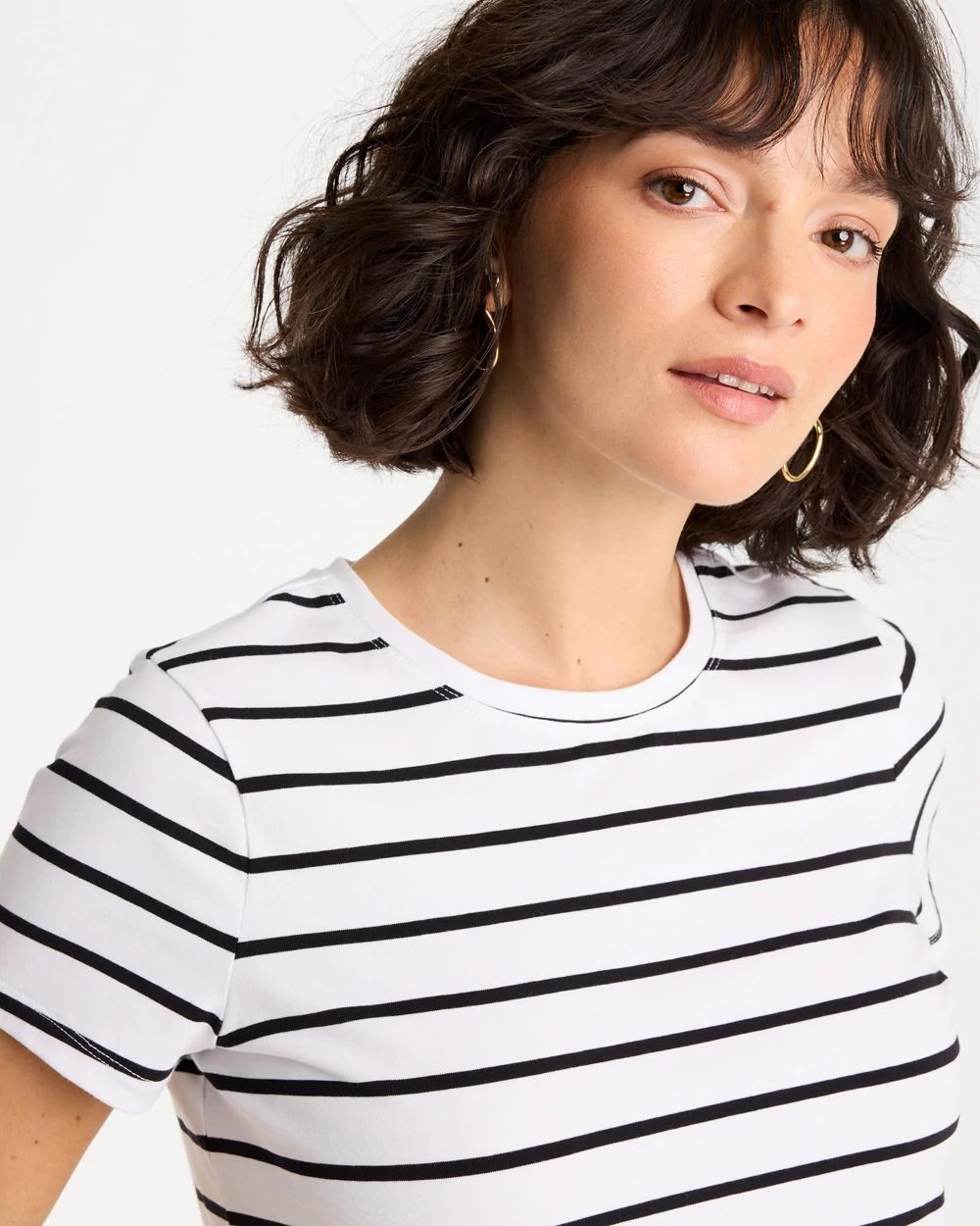Striped Cotton Stretch Cap-Sleeve Tee click to view larger image.