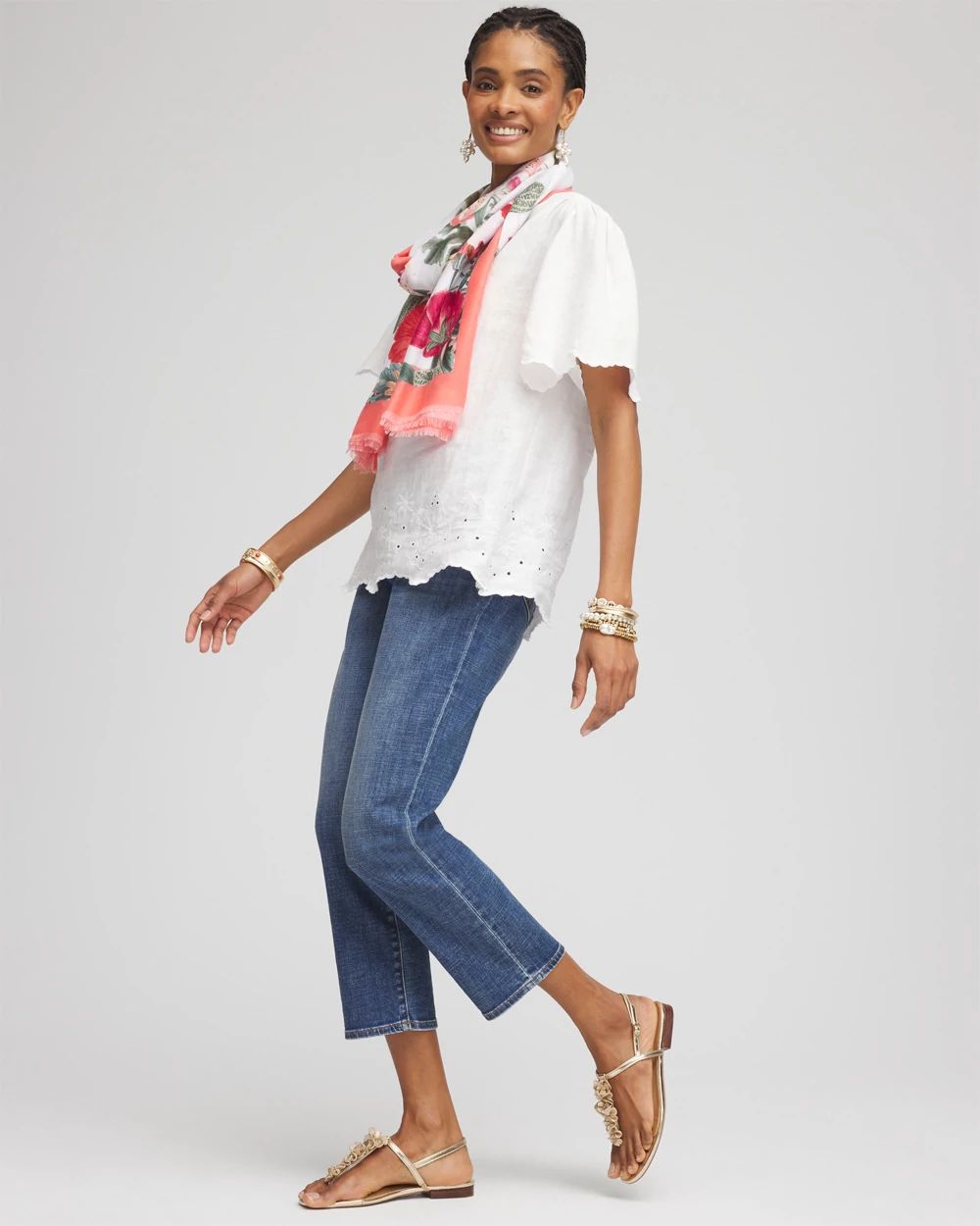 Linen Embroidered Hem Blouse