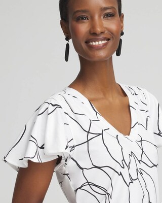 White Lines Flutter Sleeve Tee