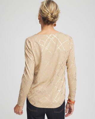 Foil Plaid V-Neck Pullover