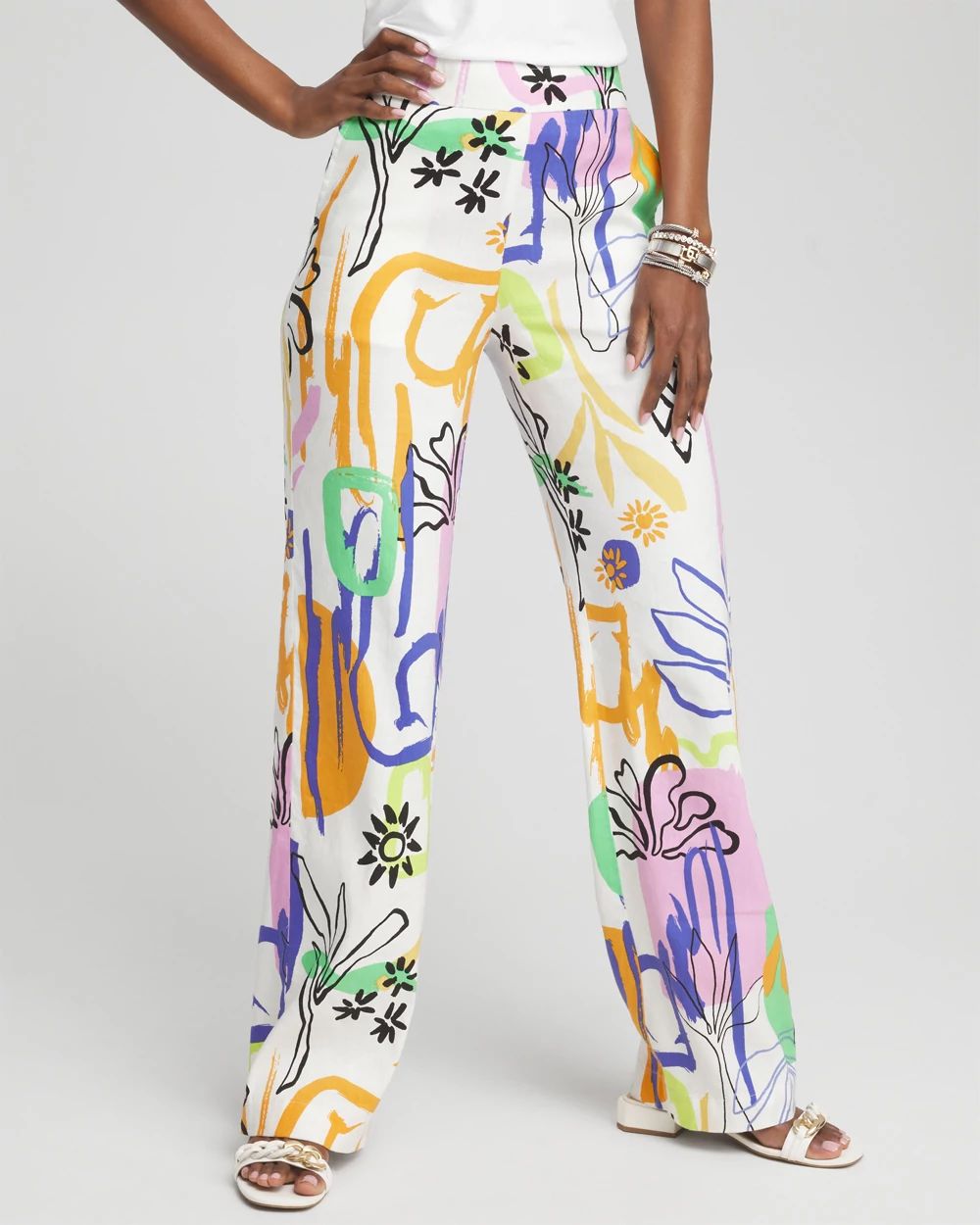 Linen Blend Surreal Print Pants