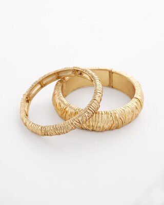Crinkle Gold-Tone Stretch Bangle Set click to view larger image.