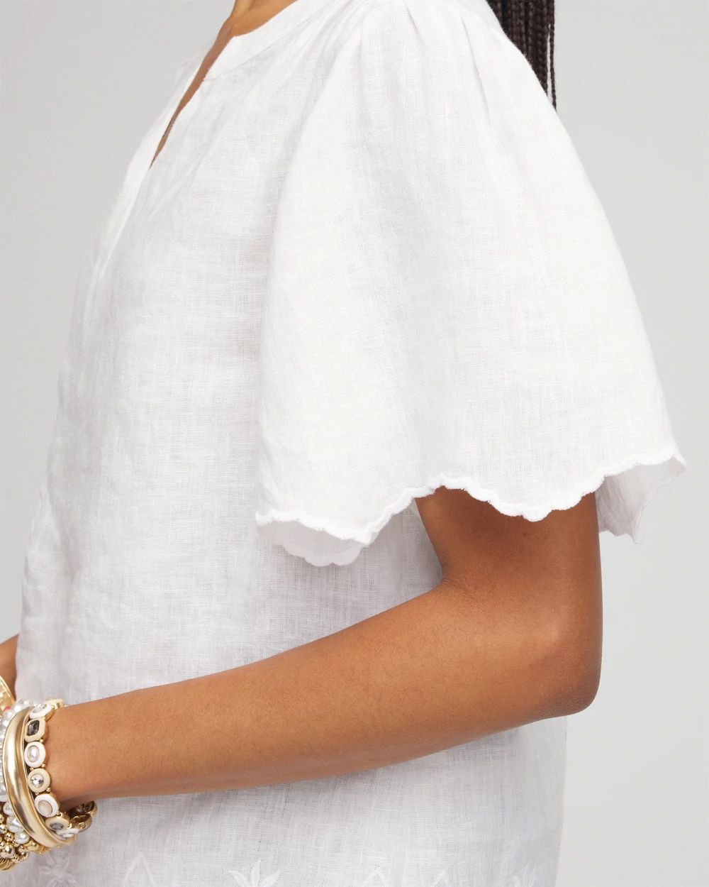 Linen Embroidered Hem Blouse