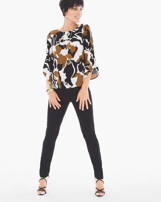 Abstract Floral Cold-Shoulder Top