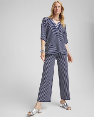 Stripe Wide Leg Sweater Cropped Pants click to view larger image.