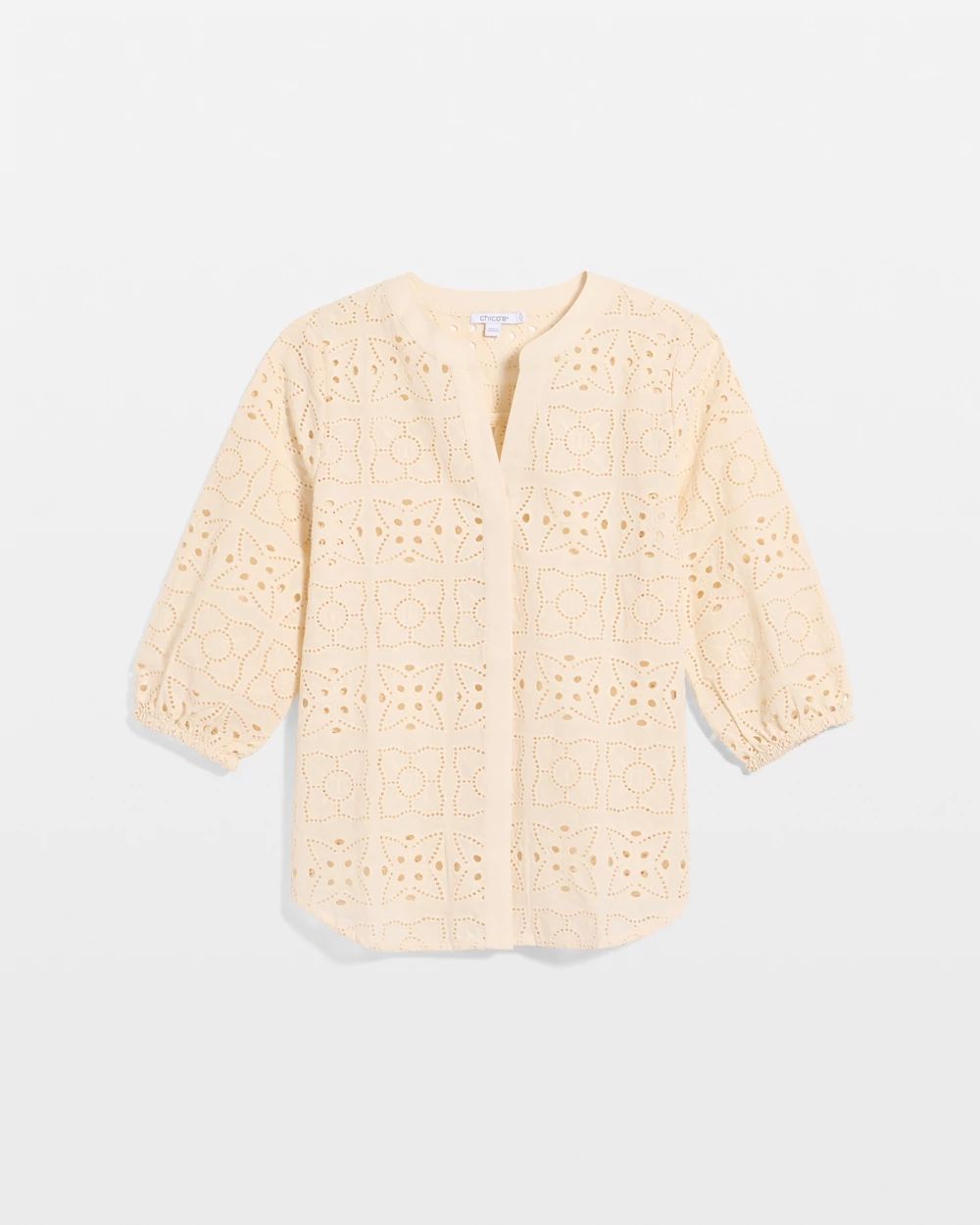 Cotton Voile Eyelet 3/4 Sleeve Blouse click to view larger image.