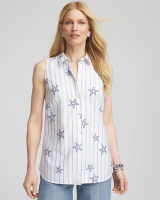 No Iron™ Starfish Striped Sleeveless Sateen Shirt click to view larger image.