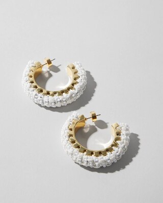 White Seed Bead Hoop Earrings