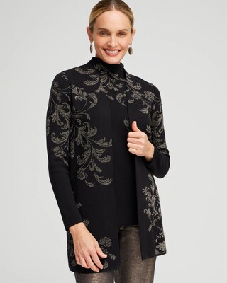 Lurex Scroll Print Cardigan
