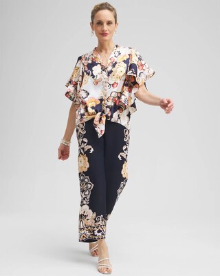 Satin Ruffle Sleeve Tie Front Shirt click to view larger image.
