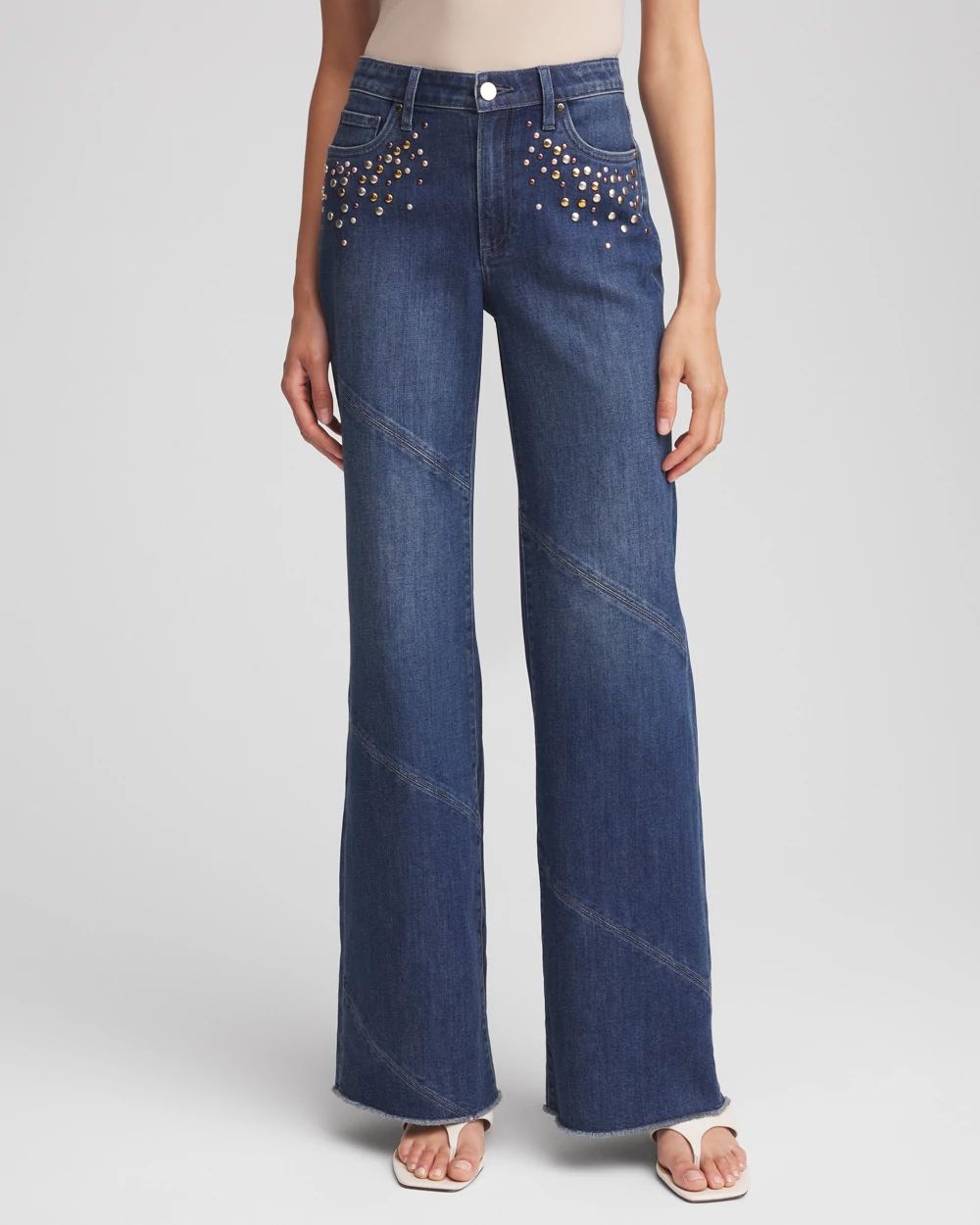 Embellished High-Rise Wide-Flare Leg Jeans