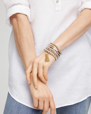 Mixed-Metals Bead Stretch Bracelet click to view larger image.
