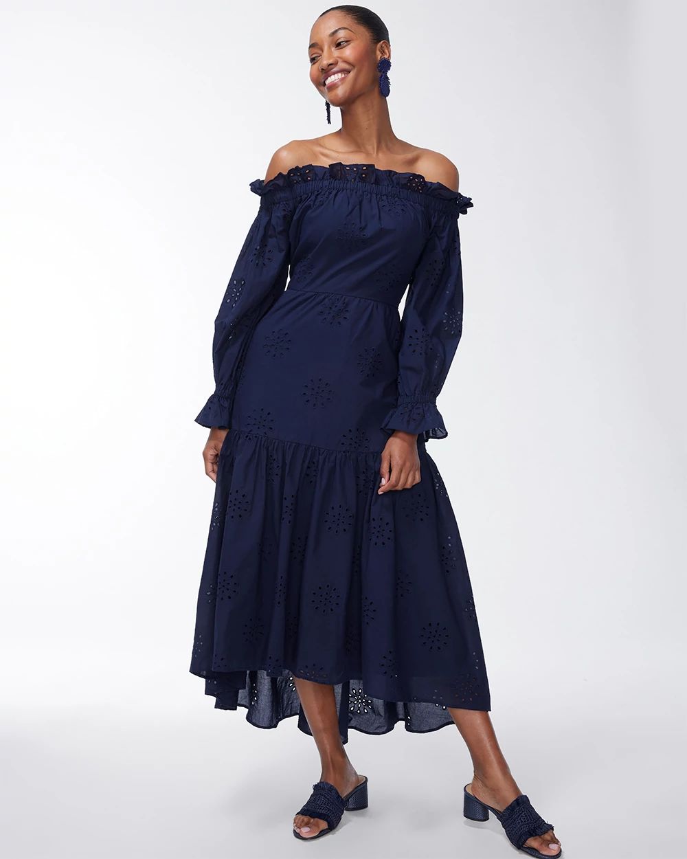 Off-Shoulder Tiered Midi Dress