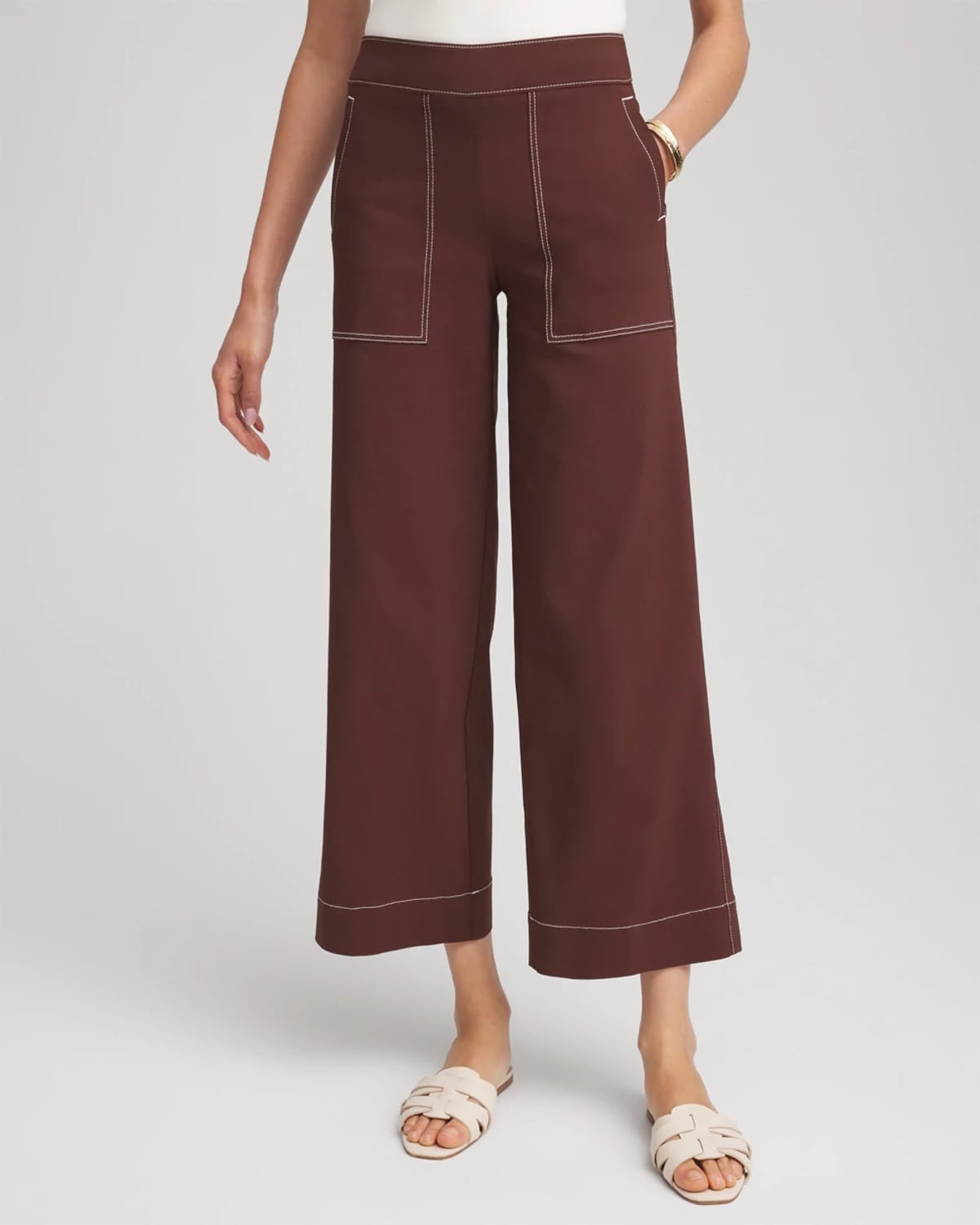 Chico's Brigitte Utility Wide-leg Cropped Pants In Cacao In Brown