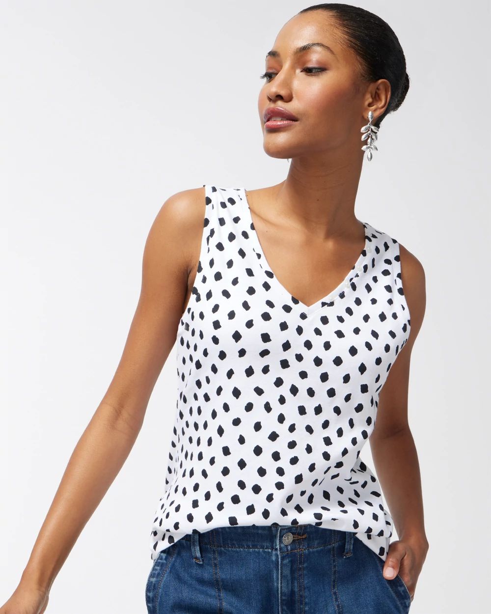 Dot Print Everyday Button Tank