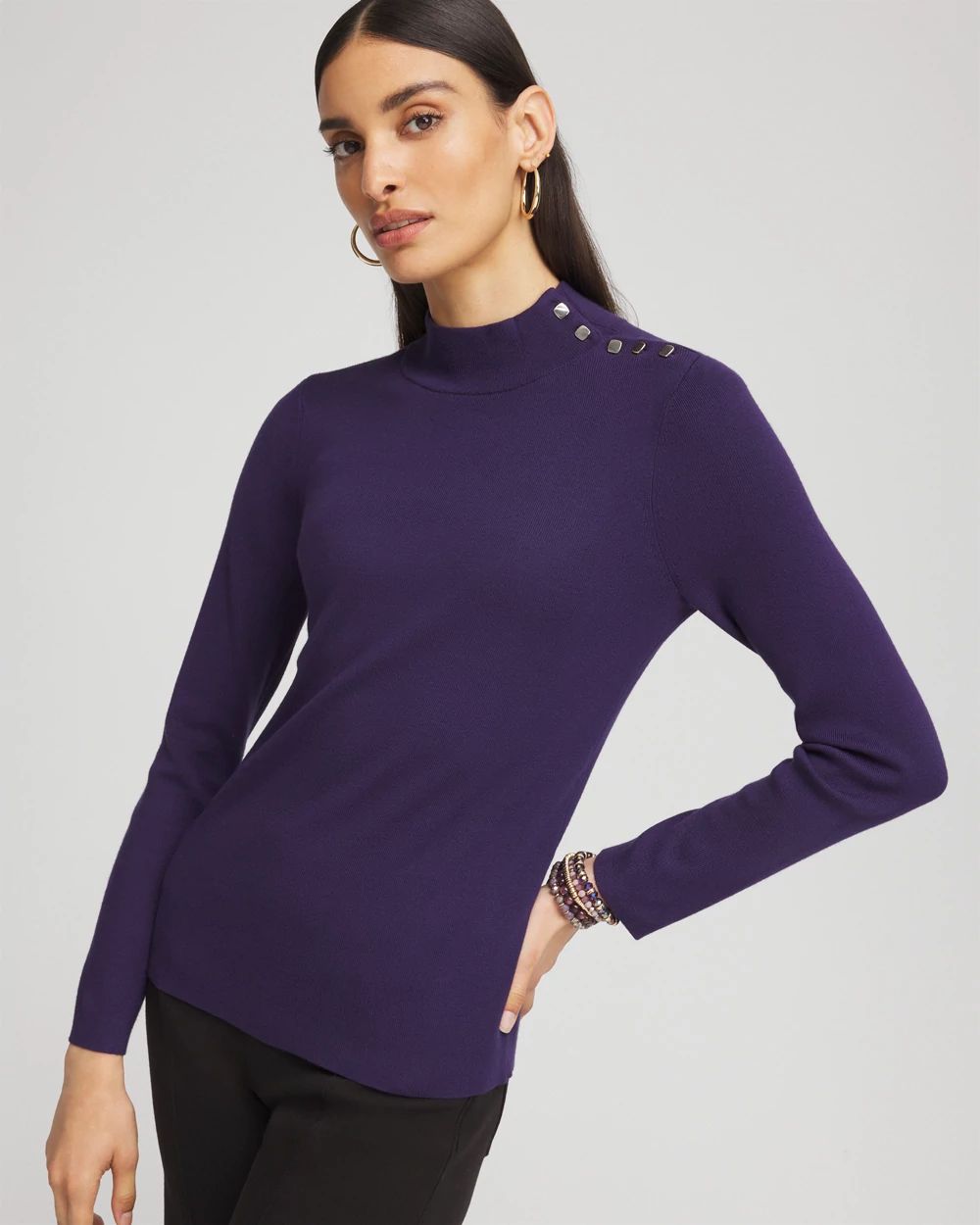 Ecovero™ Button Mock Neck Sweater