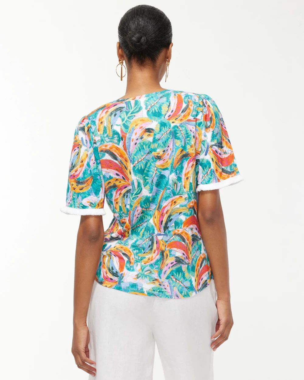 Fringe Sleeve Banana Print Tee