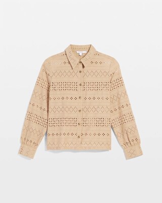 Embroidered Eyelet Collared Shirt click to view larger image.
