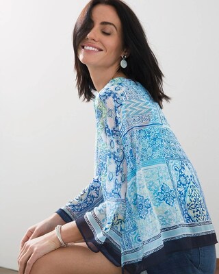 Coastal Tile Asymmetrical Hem Poncho